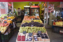 Hungary, Pest County, Budapest, fruit and vegetable stall at the rail terminus Budapest Nyugati palyaudvar.