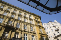 Hungary, Pest County, Budapest, Art Nouveau era apartment exterior facades.