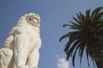 Greece, Northern Aegean, Samos Island, Vathy, Lion statue in Pythagoras Square set up in 1930 to mark the centenary of the uprising against the Ottoman Turkish overlords.