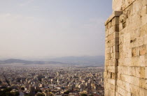 Greece, Attica, Athens, View across city from the Acropolis Propylaea gate to Mount Parnitha to the north.
