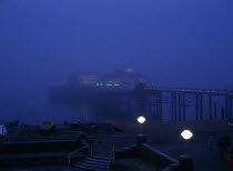 England, East Sussex, Brighton, former West pier on a foggy evening just before it was burnt down.