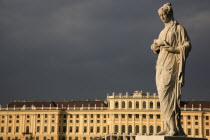 Austria, Vienna, Statue in the formal gardens of the Schonbrunn Palace.