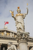 Austria, Vienna, Statue of Athena in front of Parliament building.