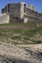 Albania, Berat Castle, ruined stone fortifications.