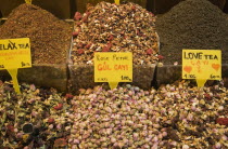 Turkey, Istanbul, Sultanahmet, Love Tea  or Salep for sale on stall in the Spice Bazaar or Egyptian Bazaar, one of the oldest bazaars in the city and the second largest covered shopping complex after...