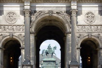 GERMANY, Saxony, Dresden, The central Courtyard and Picture Gallery of the restored Baroque Zwinger Palace gardens originally built between 1710 and 1732 after a design by Matthus Daniel Pppelmann i...