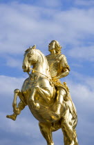 GERMANY, Saxony, Dresden, The 1734 gilded statue by Ludwig Wiedemann known as Goldener Reiter an equestrian statue of the Saxon Elector and Polish king August the Strong in Neustadter market.