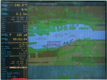 Military, Equipment, Naval, Royal navy radar display showing HMS Shoreham moored in Shoreham harbour.