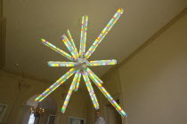 England, West Sussex, Chichester, Pallant House Art Gallery, Evening Star by Spencer Finch, light sculpture made from multi coloured fluorescent lighting tubes.