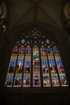 England, West Sussex, Chichester, Stained Glass Window in the Cathedral.