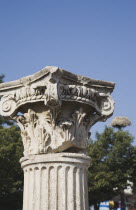 Turkey, Izmir Province, Selcuk, Detail of Corinthian column at the site of the Temple of Artemis, once considered one of the seven wonders of the ancient world.