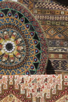 Turkey, Izmir Province, Selcuk, Ephesus, Kilims, flat, tapestry woven carpets or rugs on sale to tourists at Ephesus.  