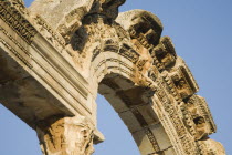 Turkey, Izmir Province, Selcuk, Ephesus, Detail of carved archway in ancient ruined city of Ephesus on the Aegean sea coast.