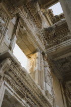 Turkey, Izmir Province, Selcuk, Ephesus, Detail of carved wall and ceiling of building in ancient city of Ephesus on the Aegean sea coast.