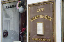 Austria, Vienna, Sign and menu beside window of cafe adjacent to the Volkstheater.