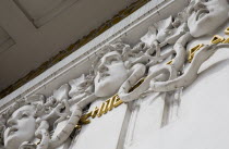 Austria, Vienna, Secession Building, Detail of exterior facade designed by architect Joseph Maria Olbrich in 1897 depicting the heads of three gorgons representing architecture, sculpture and painting...