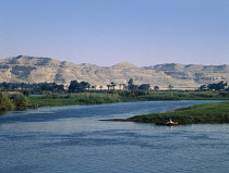 Egypt, Nile, Valley, Beni Hassan, View over the fertile River Nile Flood Plain.