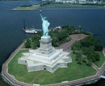 USA, New York, New York City, Liberty Island, Aerial view of the Statue of Liberty.