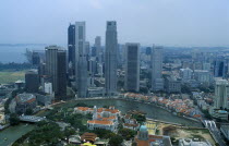 Singapore, view over the city skyline and river.