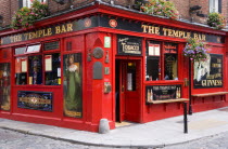 Ireland, County Dublin, Dublin City, Temple Bar traditional Irish public house on street corner with cobbled street.