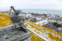 Climate, Weather, Measurements, CampbellStokes sunshine recorder or Stokes sphere on the top of the tallest building in Bognor Regis used by weather observers to monitor the hours of sunshine.