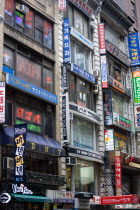 USA, New York, Manhattan, Korean signs for restaurants and shops on buildings in Little Korea on West 32nd Street in midtown.