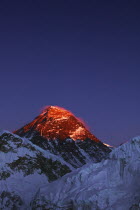 Nepal, Sagarmatha National Park, Mount Everest from Kala Pattar at sunset.