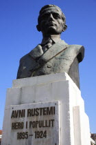 Albania, Tirane, Tirana, Portrait bust of the democratic leader Avni Rustemi who was assassinated in June 1924.