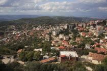 Albania, Kruja. Panoramic view over the town of Kruja and surrounding landscape.