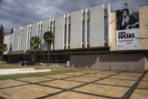 Albania, Tirane, Tirana. National Art Gallery, exterior facade with advertising for photography exhibition.
