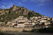Albania, Berat, Traditional Ottoman buildings and river Osum.