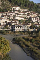 Albania, Berat, Traditional Ottoman buildings and river Osum.