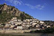 Albania, Berat, Traditional Ottoman buildings and river Osum.