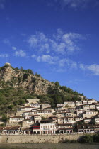 Albania, Berat, Traditional Ottoman buildings and river Osum.