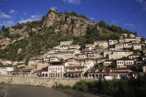 Albania, Berat, Traditional Ottoman buildings and river Osum.