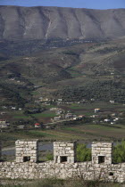 Albania, Berat, Ancient Castle crenellations.