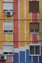 Albania, Tirane, Tirana, Colourful apartment buildings.