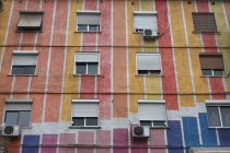 Albania, Tirane, Tirana, Colourful apartment buildings.