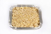 Food, Cooked,Take away Chinese egg fried rice in tin foil container.