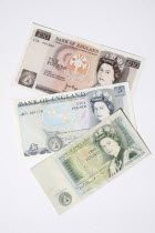Banking, Finance, Money, English old ten five and one pound notes.