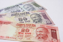 India, Banking, Finance, Money, Indian bank notes featuring Mahatma Gandhi.