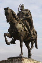 Albania, Tirane, Tirana, Equestrian statue of George Castriot Skanderbeg, the national hero of Albania.