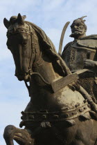 Albania, Tirane, Tirana, Part view of equestrian statue of George Castriot Skanderbeg, the national hero of Albania.