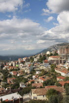 Albania, Kruja, view over hillside residential area.