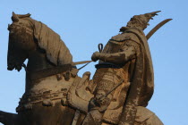 Albania, Tirane, Tirana, Statue of the national hero Skanderbeg.
