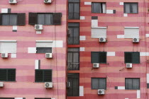 Albania, Tirane, Tirana, colourful apartment building.