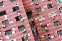 Albania, Tirane, Tirana, colourful apartment building.