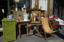 Wales, Articles of furniture for sale outside a Bric-a-Brac shop.