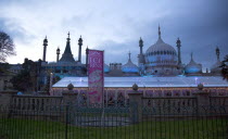 England, East Sussex, Brighton, Royal Pavilion Ice Rink, tented area infront of the onion domes.