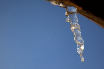 Weather, Winter, Frost, Icicle hanging from household facia panel.